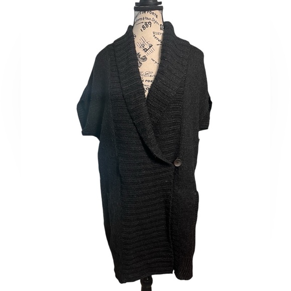 Gerard Darrel Knitwear Short Sleeve Tunic Wrap Sweater Cardigan Pockets Alpaca - Picture 1 of 10